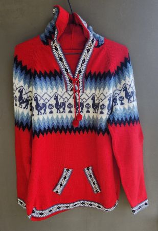 wunderschöner Alpaka Pullover Gr.L, Farbe Rot,, Blau, NEU!
