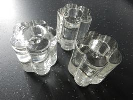 3er Set Vintage Kerzenständer aus massivem Glas Blume