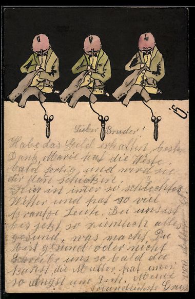 Cartoline postali: Handgemalt: Drei Schneider beim Nähen e – Usato da Berlin venduto da bartko-reher