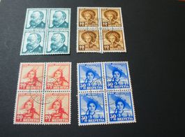 Pro Juventute , Satz 4erblocks 1940, mittig gestempelt