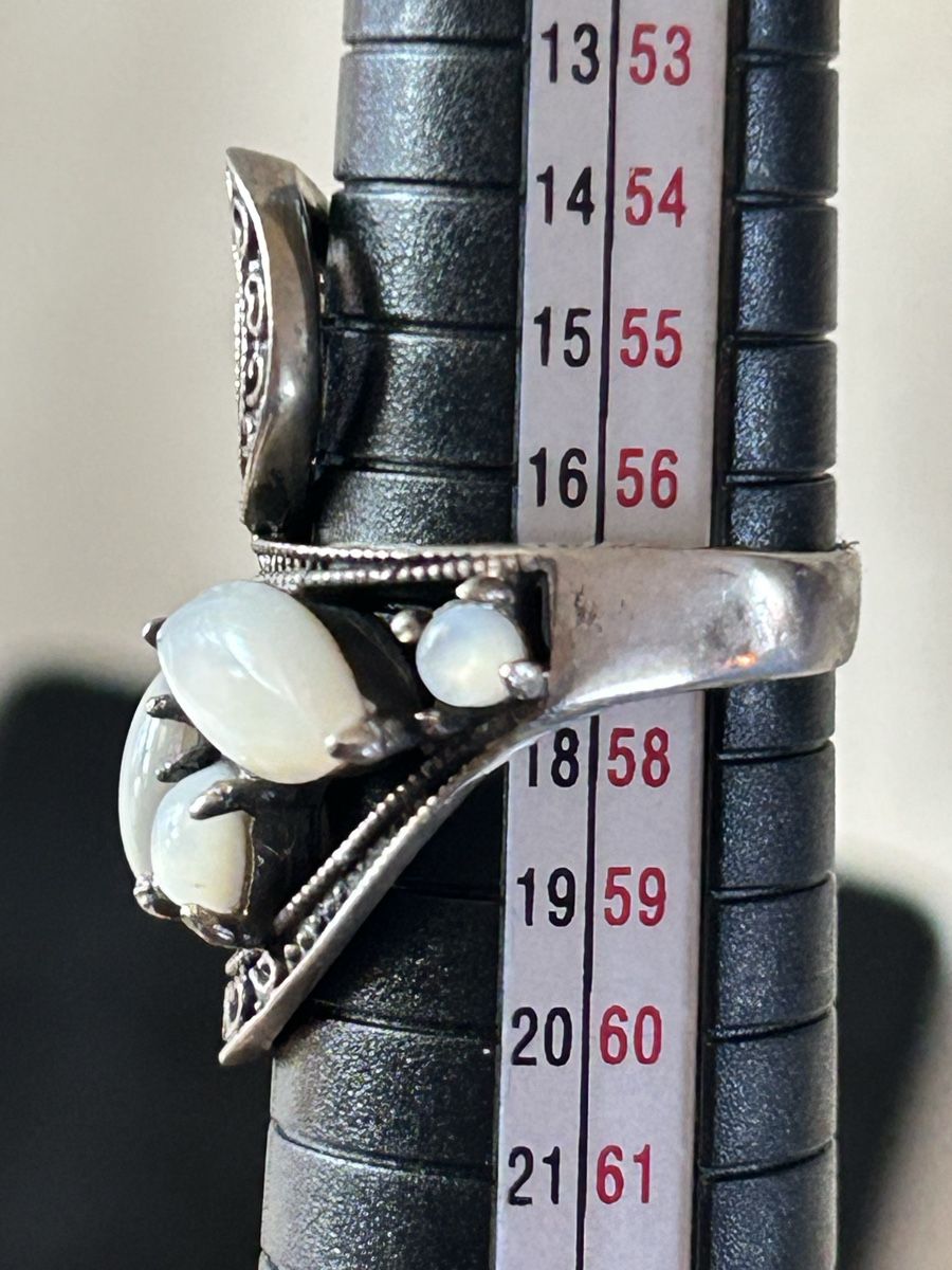 Anelli: Vintage Ring mit Perlmutt und Mondstein Cabochons, Silber – Usato da Düdingen venduto da Reconflo 4