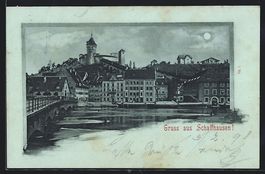 Mondschein-AK Schaffhausen, Uferpartie m