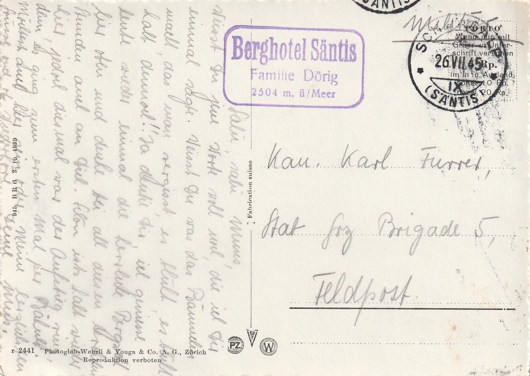 Cartoline postali: AK Säntis gel. 26.7.1945 – Usato da Fribourg venduto da schnalla92 1