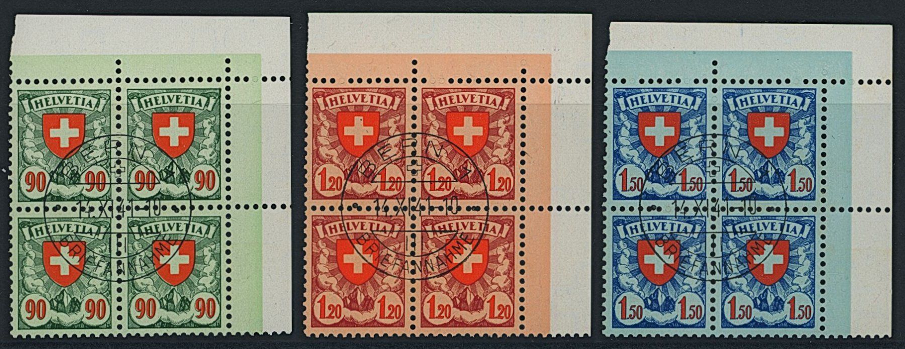 Tutti i francobolli: 1940 - Wappenschild - Viererblock - gestempelt – Usato da Schindellegi venduto da leecollect