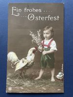 Alte Osterkarte, gelaufen 1916 nach St.Gallen, Kind mit Hahn