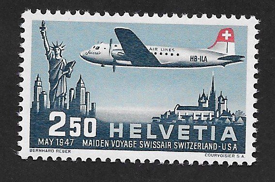 Tutti i francobolli: 1947: Flugpost Duglas-DC4 Nr.F42 ** – Usato da Walperswil venduto da Tcheidi