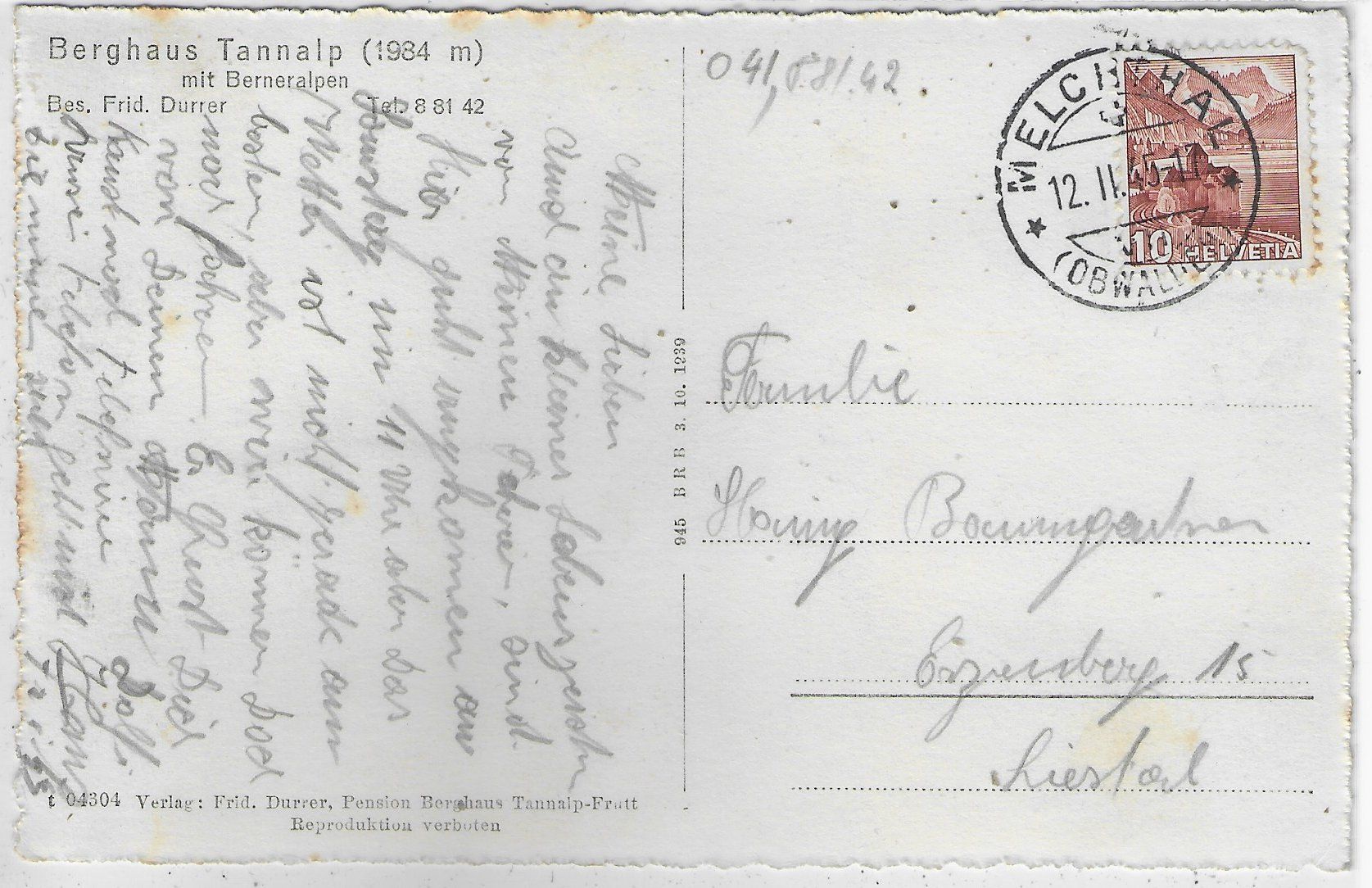 Cartoline postali: Berghaus Tannalp - Melchsee-Frutt – Usato da Ettingen venduto da Kartenplanet 1