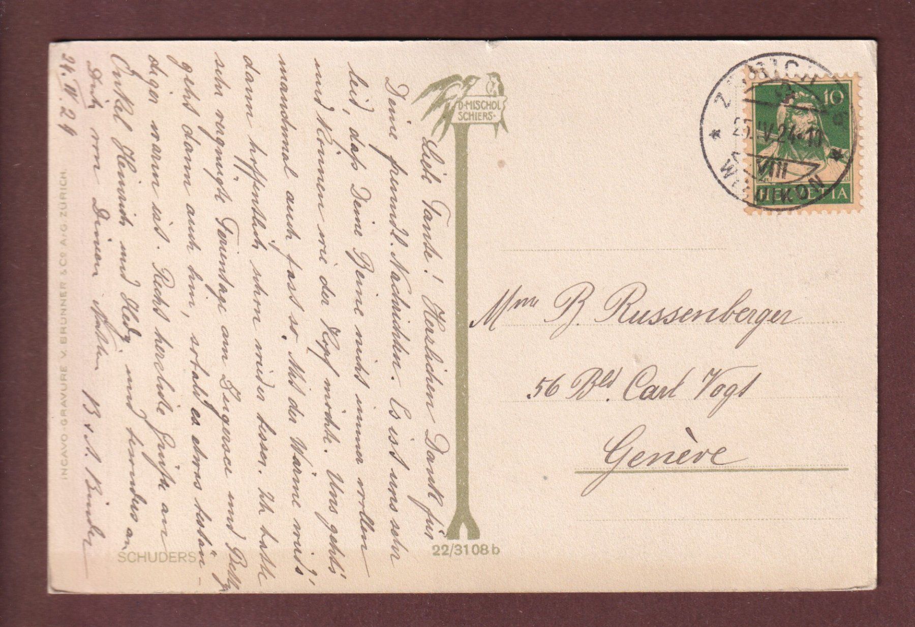 Cartoline postali: Heimat - SCHUDERS - 1924 – Usato da Pully venduto da nicecards-shop 1