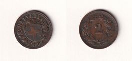 Schweiz 2 Rappen 1909 schönes gebraucht - seltener Jahrgang!