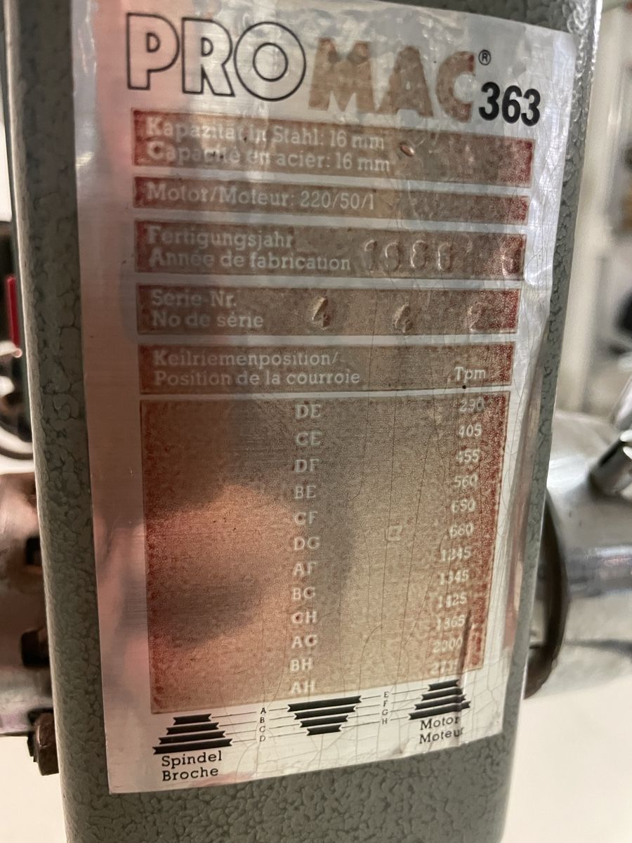 Promac Bohrmaschinen: Tischbohrmaschine Promac 363 – Gebraucht aus Baltschieder von  3