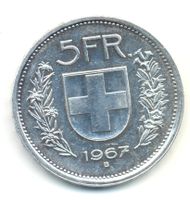 Schweiz Suisse 5 Franken 1967 Variante 3 Sterne vor Gesicht