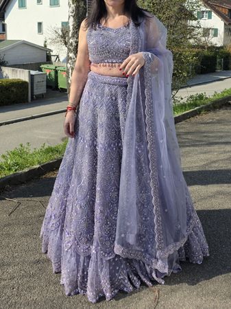 3-teiliges Lehenga-Set in Flieder – Grösse L - 1x getragen