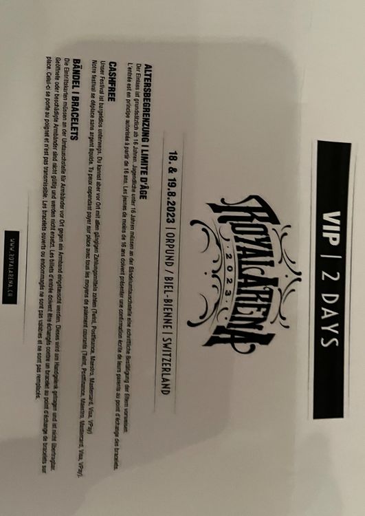 2X2 VIP Tagestickets für das Royal Arena 2023 Kaufen auf Ricardo