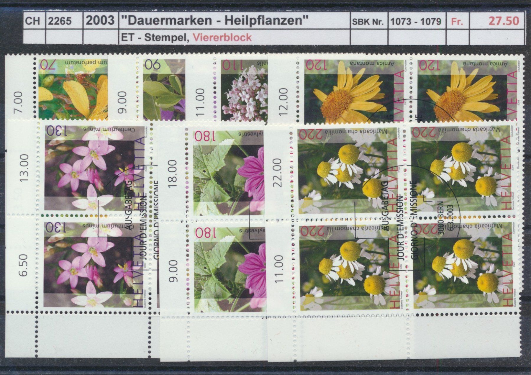 Tutti i francobolli: 2003 Dauermarken, "Heilpflanzen", Viererblock, ET - Stempel – Nuovo (secondo la descrizione) da Winterthur venduto da Zupogeru