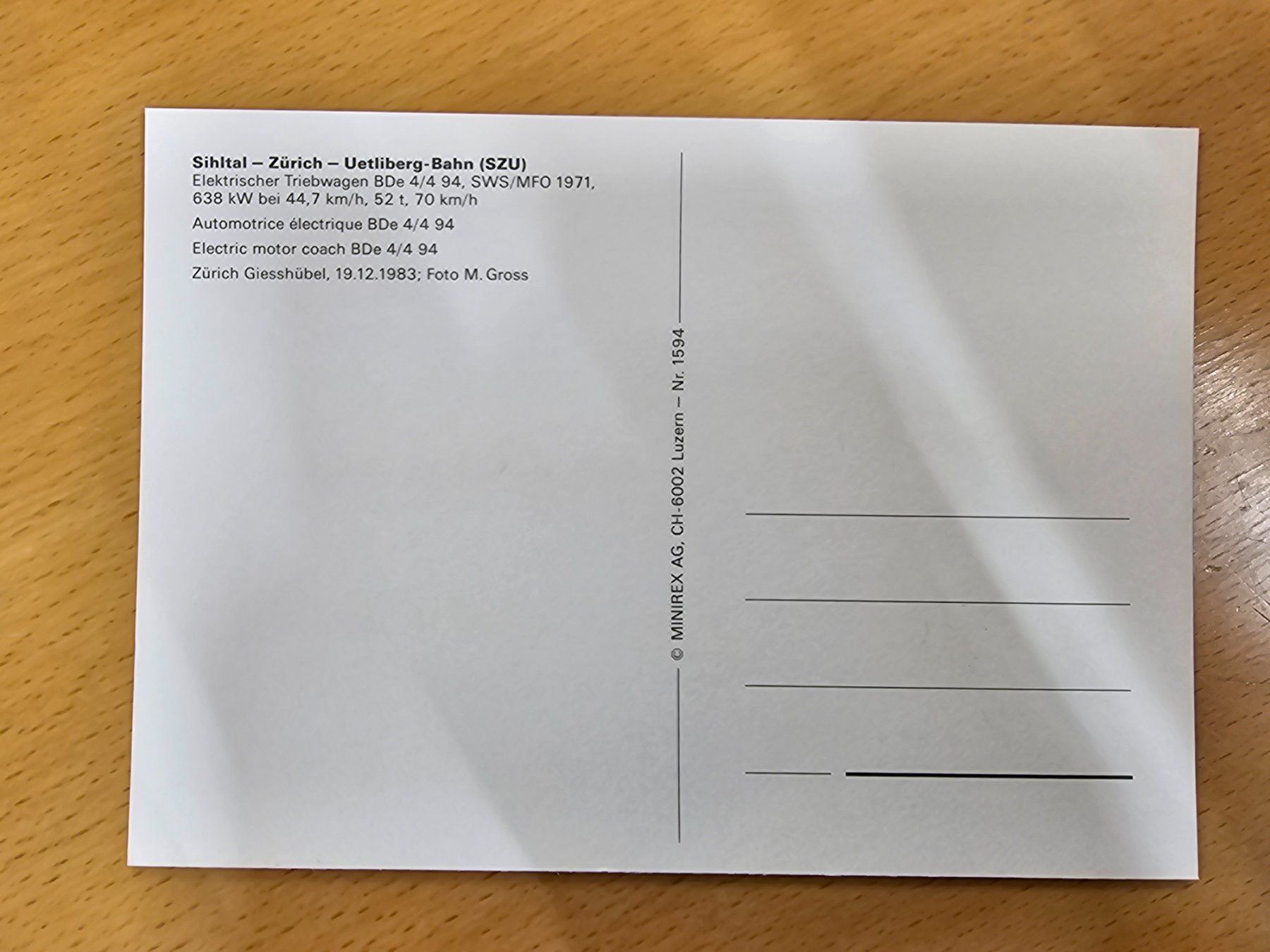 Cartoline postali: Postkarte SZU Triebwagen BDe4/4 94 – Nuovo (secondo la descrizione) da Matten venduto da MEFEZ 1