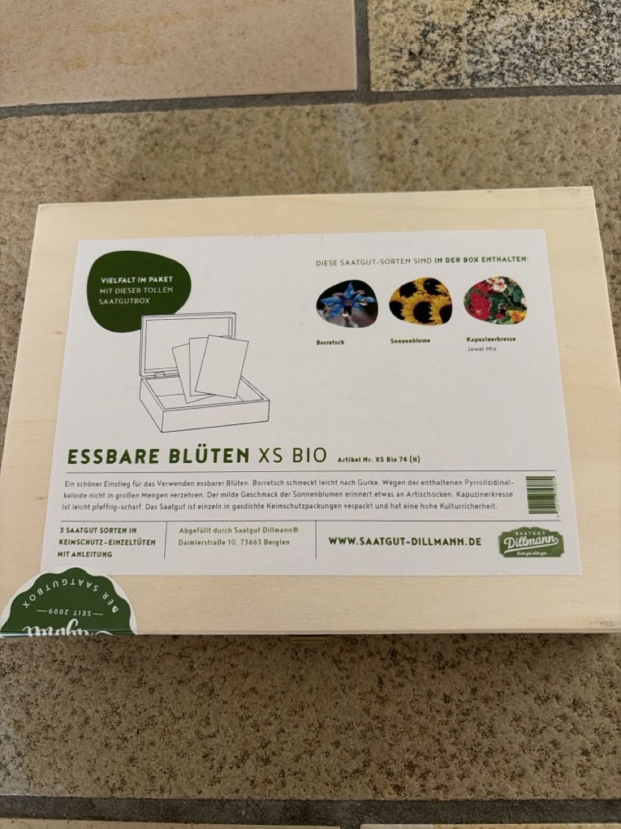 Piante & sementi: Essbare Blüten XS BIO Saagutbox mit Borretsch, Sonnenblume,  – Nuovo e nell'imballaggio originale da Oberentfelden venduto da Elifant 1
