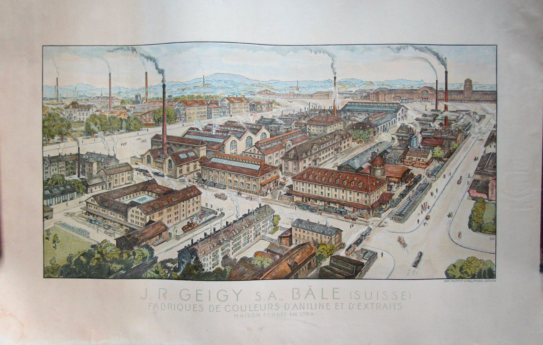 Incisioni: Geigy Basel grosse Farblithographie um 1915 – Usato da Rafz venduto da Helvet32