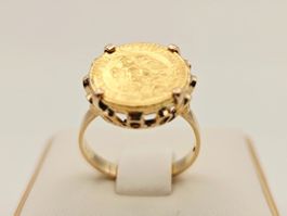 Gold Ring 585 Gold 14KT mit 2 Pesos 900 Gold Mexico Gr 51