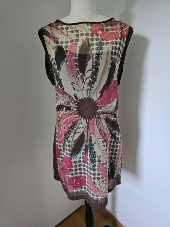 Bershka Minikleid Gr. M – Braun Pink Boho Feder Print