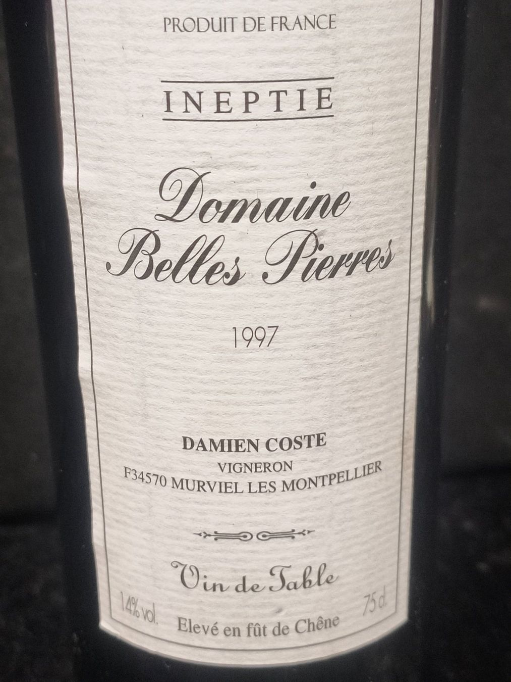 Vino: DOMAINE BELLES PIERRES 1997 – Nuovo (secondo la descrizione) da Genève venduto da Leboucheoreilles 1