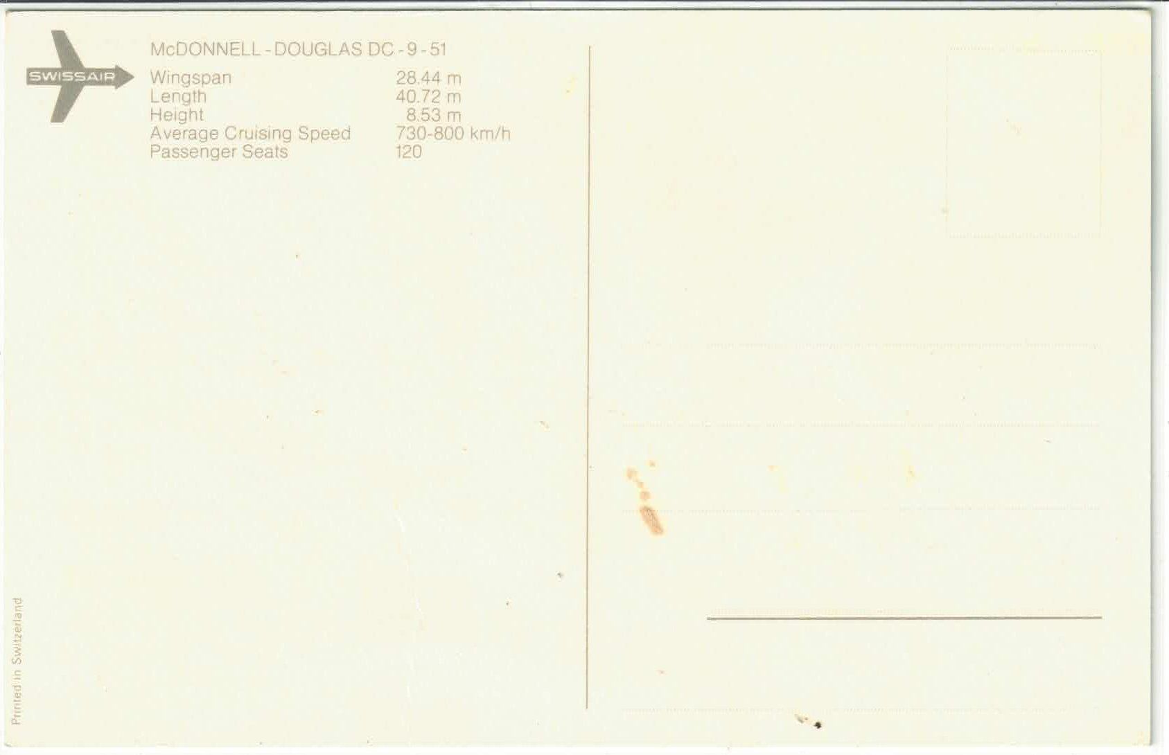 Cartoline postali: Swissair - McDonnel-Douglas DC-9-51 – Usato da Ettingen venduto da Kartenplanet 1