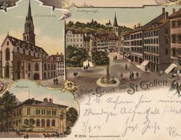 Gruss aus St. Gallen, Marktgasse-Museum..  (Litho um 1900)