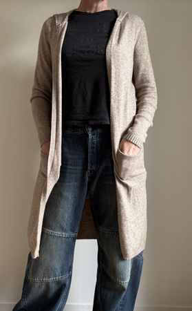 Lange Strickjacke mit Kapuze von ONLY, Beige, Gr. XL