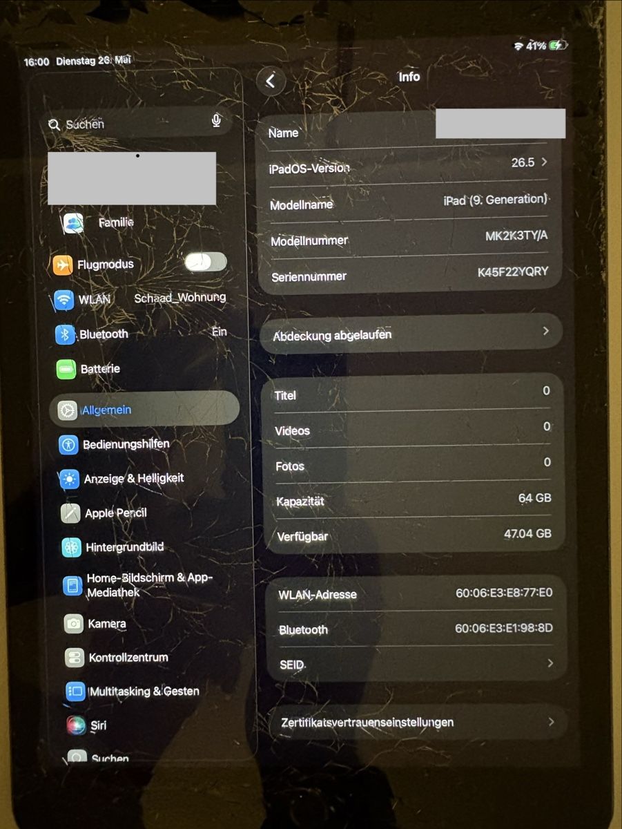 Apple Tablet PC: iPad 9 Generation 64 GB WIFI Schwarz A2602 – Usato da Oekingen venduto da Thecrow78