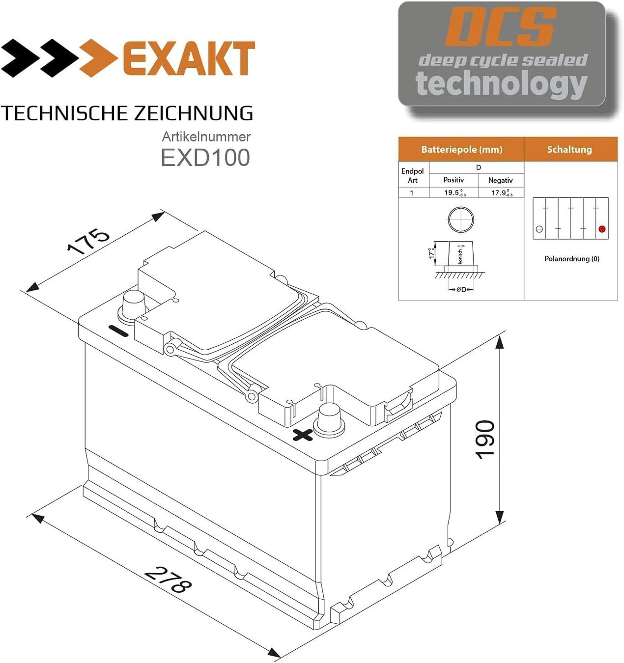 Elettrotecnica: EXAKT Solar DCS Solarbatterie 100Ah 12V – Nuovo e nell'imballaggio originale da Bottighofen venduto da zaap 3