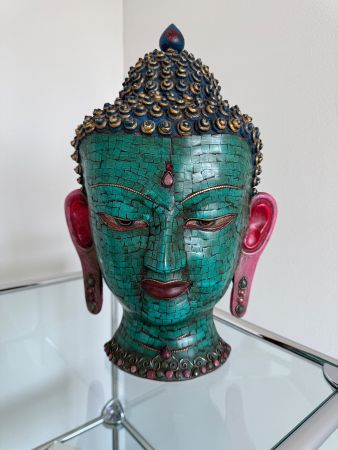 Buddha Maske (Tibet/Nepal) in Grün/Rot