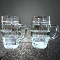 🍺2 Vintage Bierkrüge Humpen Glas Retro Set Bar Deko 0.3L🍻✨