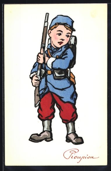 Cartoline postali: Handgemalt: Kind in Uniform und mit Gewe – Usato da Berlin venduto da bartko-reher