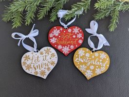 3er Set Handbemalte Holz Herzen Baumschmuck , Geschenk Idee