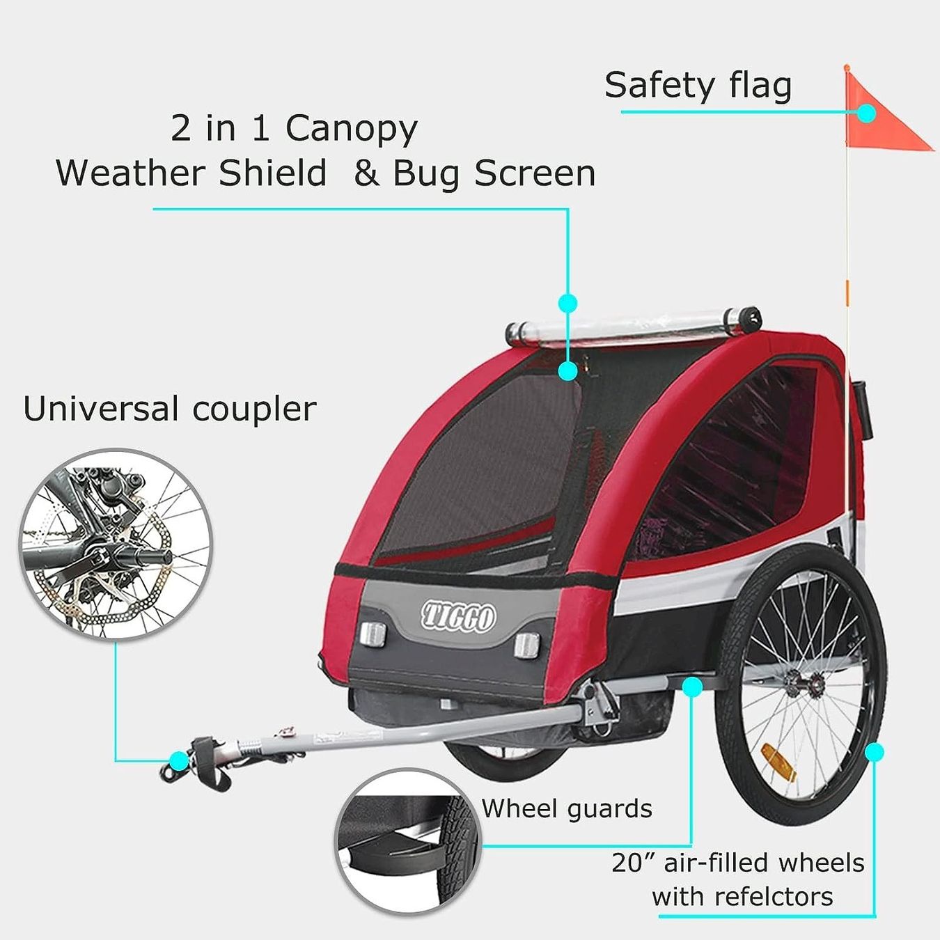 Rimorchi per biciclette: TIGGO 2 in 1 Kinderanhänger ROT – Nuovo e nell'imballaggio originale da Bottighofen venduto da zaap 2