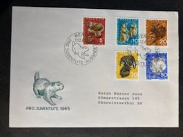 CH 1965 adress. Ersttagsbrief Satz Pro Juventute Wildtiere