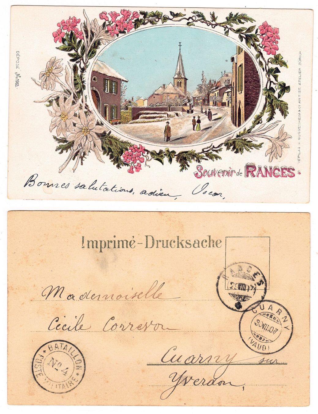 Cartoline postali: Souvenir de Rances (litho) – Usato da La Tour-de-Peilz venduto da amjust