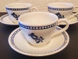 3 tasses & soucoupes Churchill England motif "Tulip" bleues