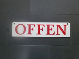 Vintage Schild "OFFEN"  weiss rot