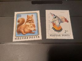 Timbres Hongrie - Écureuil et Oiseau - Lot de 2 !