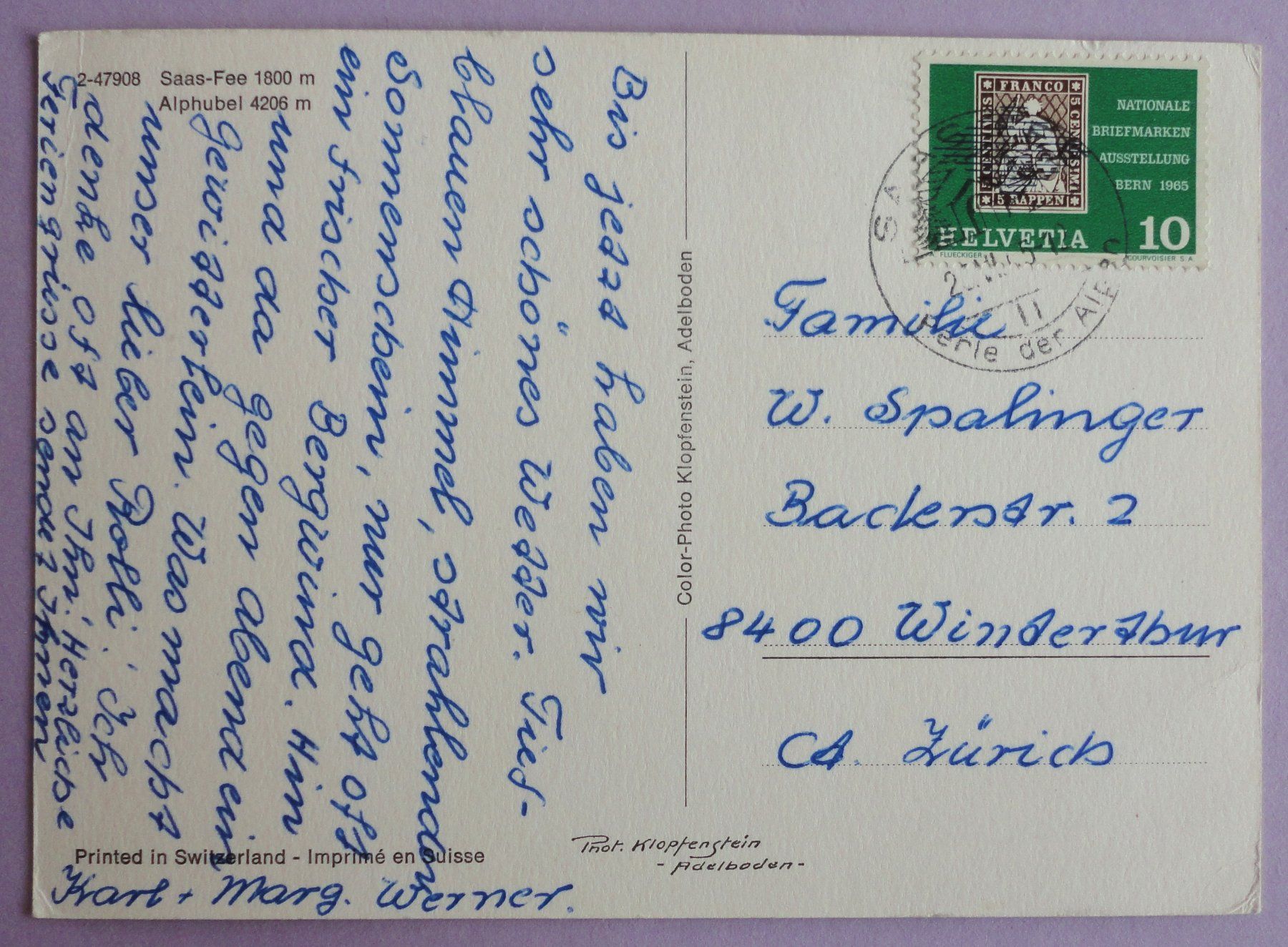 Cartoline postali: Saas-Fee 1800 m – Usato da Fétigny venduto da Billy2miny 1