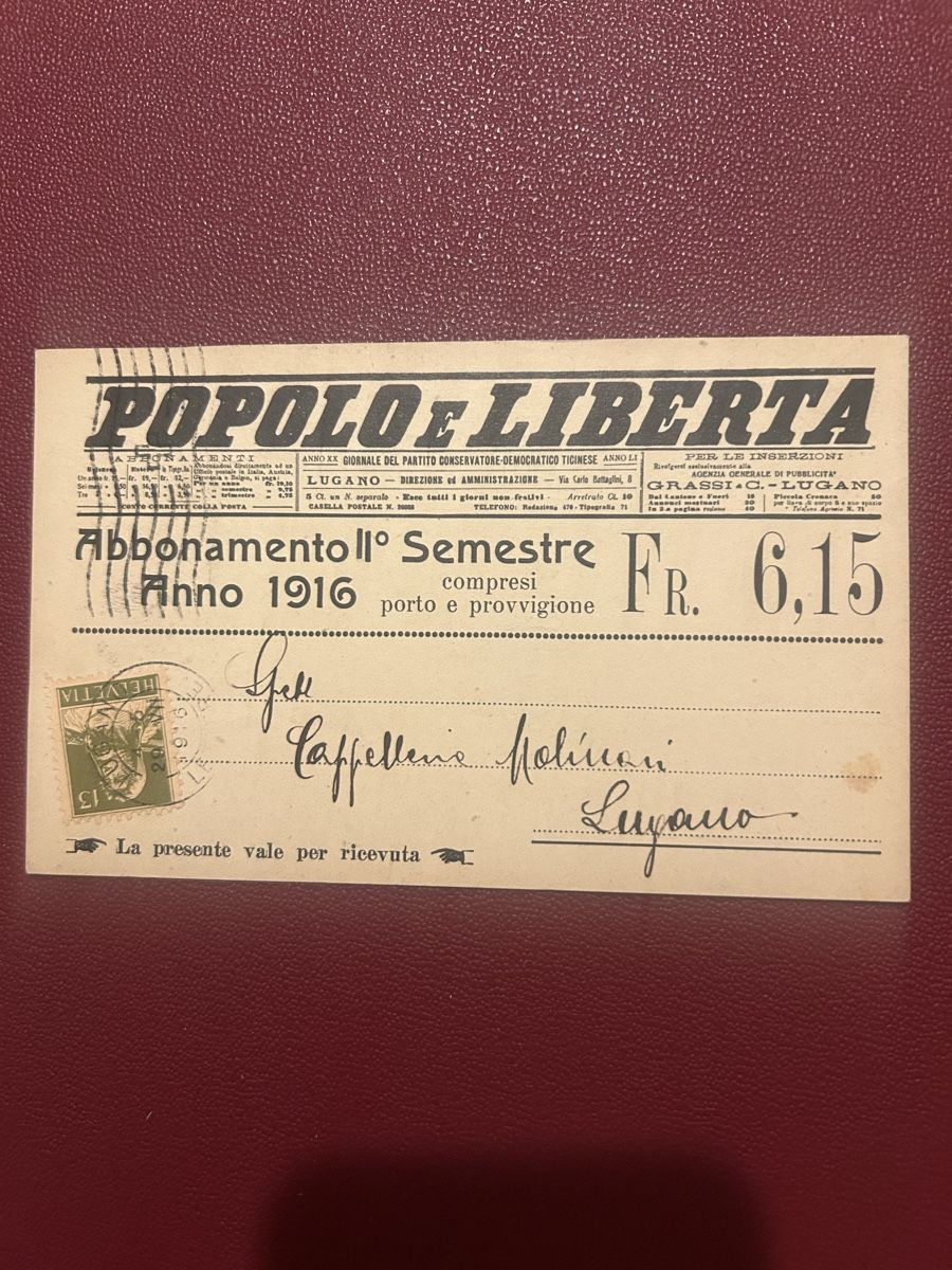 Cartoline postali: Popolo e Liberta 1916 – Usato da Breganzona venduto da Milesbo