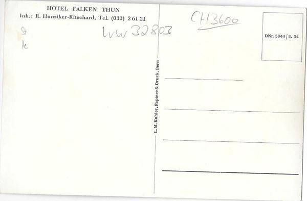 Cartes postales: Thun Hotel Falken – D'occasion à Olten par clotaldi 1