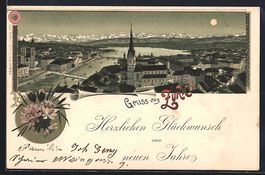 Litho Zürich, Teilansicht mit Kirche be