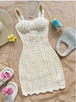 Neuwertiges hübsches Lochkleid hellbeige Gr. XS - 226112