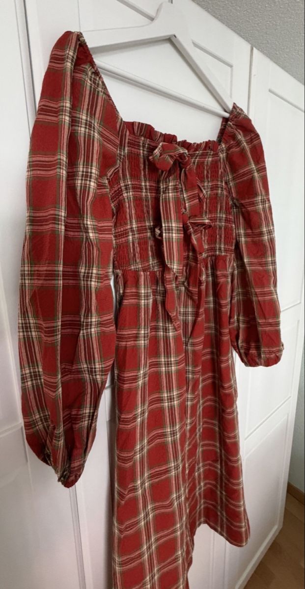 Vestiti: Plaid Dress red checked square neck long sleeve – Nuovo (secondo la descrizione) da Winterthur venduto da LarissaChiara27 1