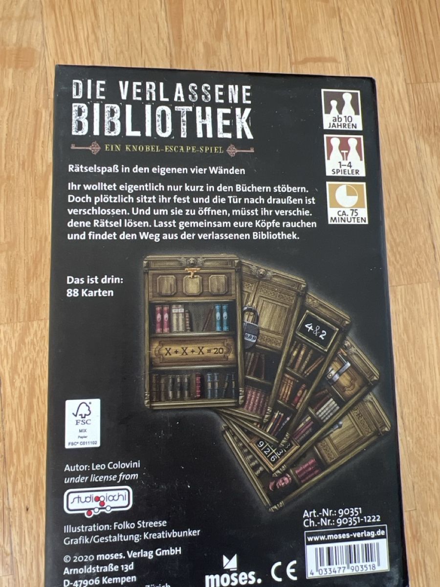 Jeux: Die Verlassene Bibliothek - Escape Game – Neuf (Voir description) à Heerbrugg par bluekolibri 1