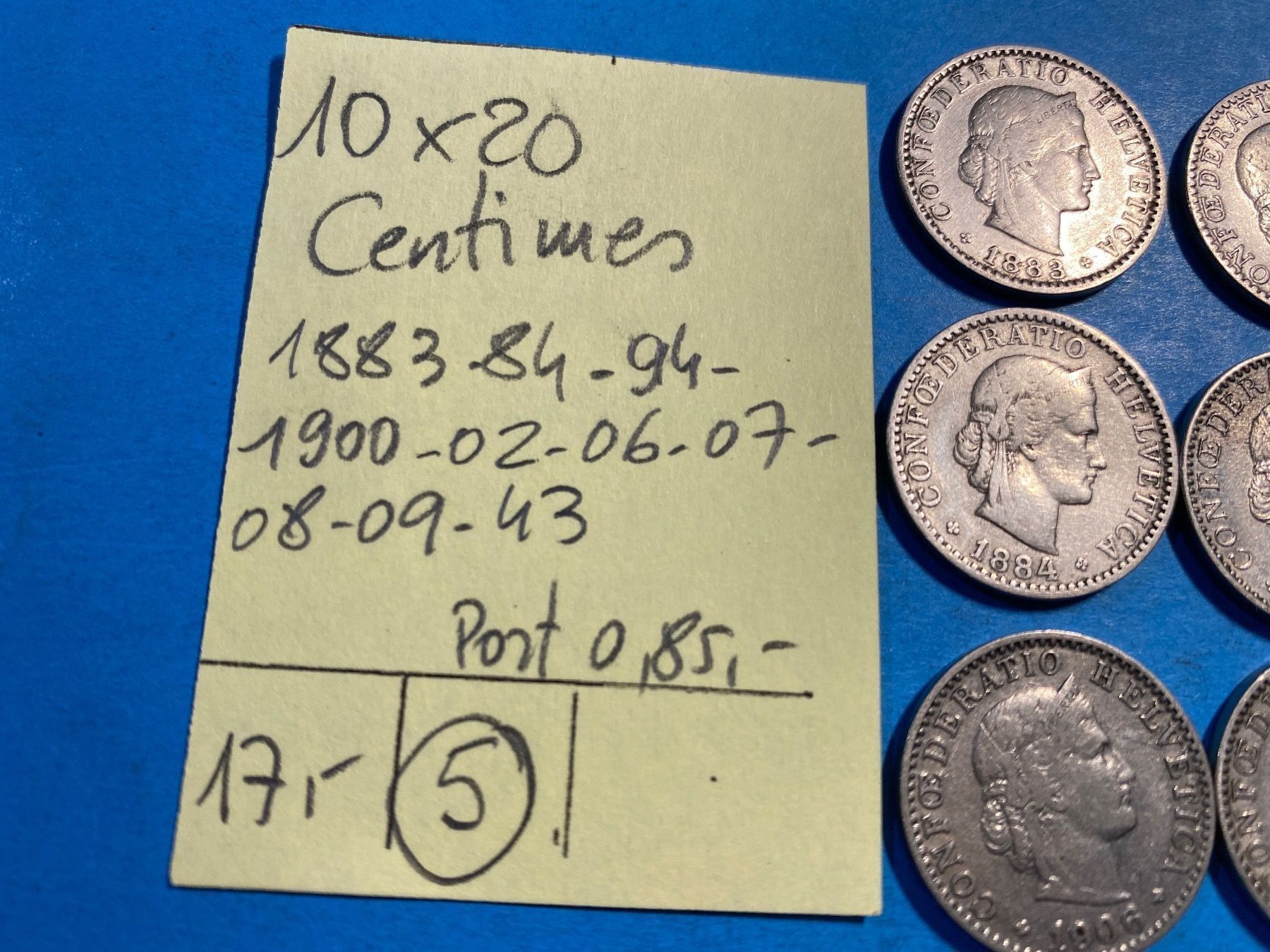 Tutti le monete: 10 X 20 CENTIMES 1883 à 1943 – Usato da genève venduto da GEnumist 1