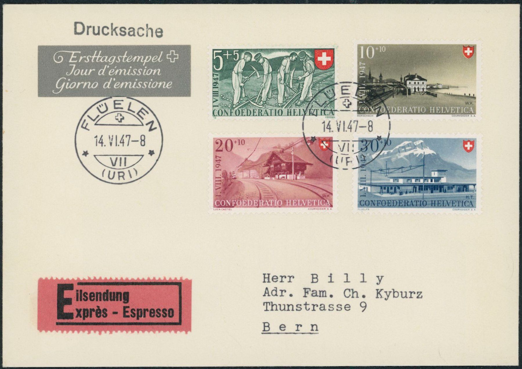 Tutti i francobolli: 1947 - Pro Patria - Ersttagsbrief FDC ET – Usato da Schindellegi venduto da leecollect