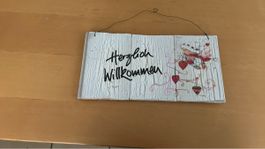 Dekoschild "Herzlich Willkommen" Shabby Chic Landhaus
