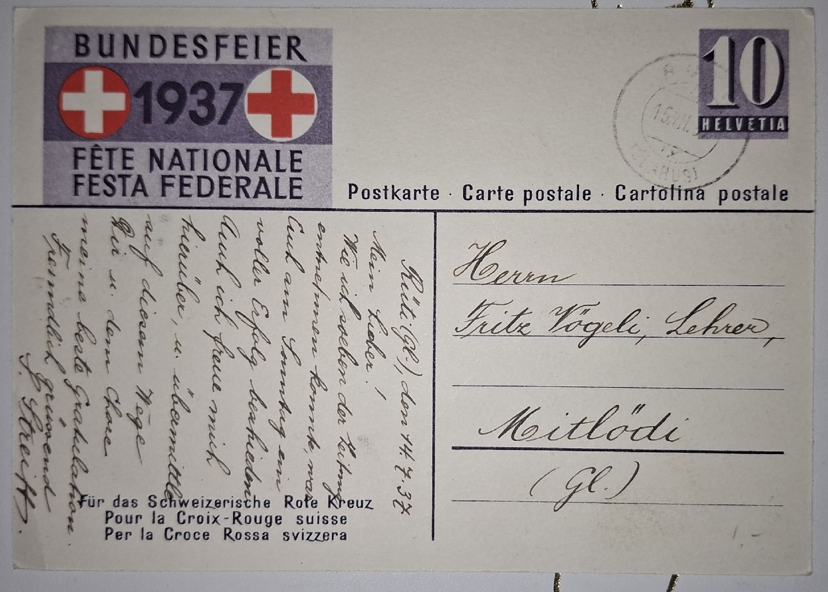 Alle Briefmarken: Bubdesfeier 1937 Schweizerisches Rote Kreuz  – Gebraucht aus Balgach von SIMEON27